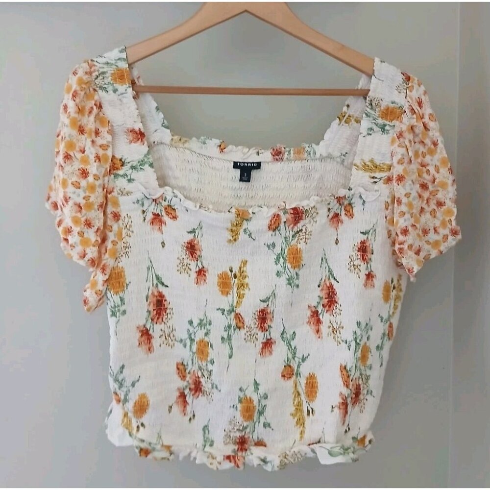 Torrid Smocked Flutter Short Sleeve Crop Top